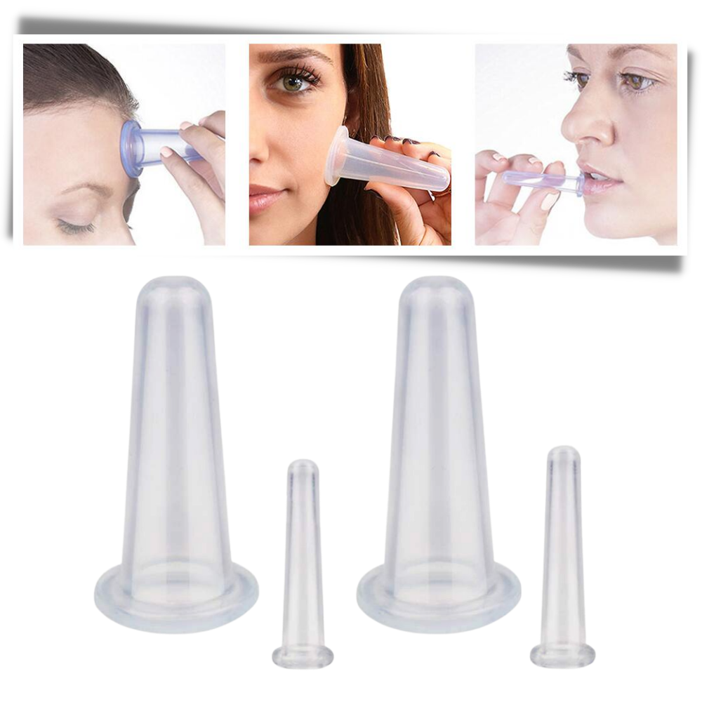 Set of 4 Silicone Cups for Facial Cupping Massage