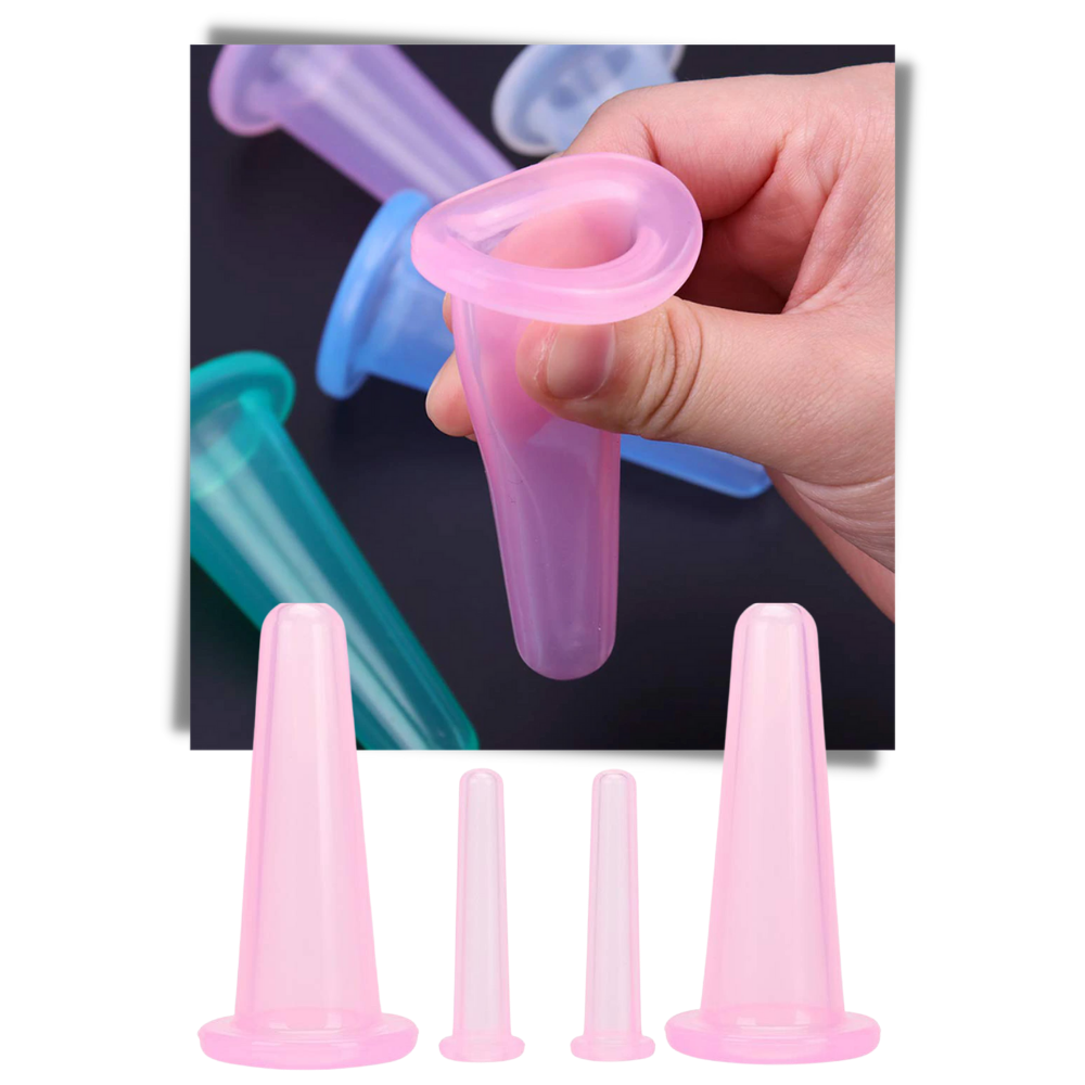 Set of 4 Silicone Cups for Facial Cupping Massage