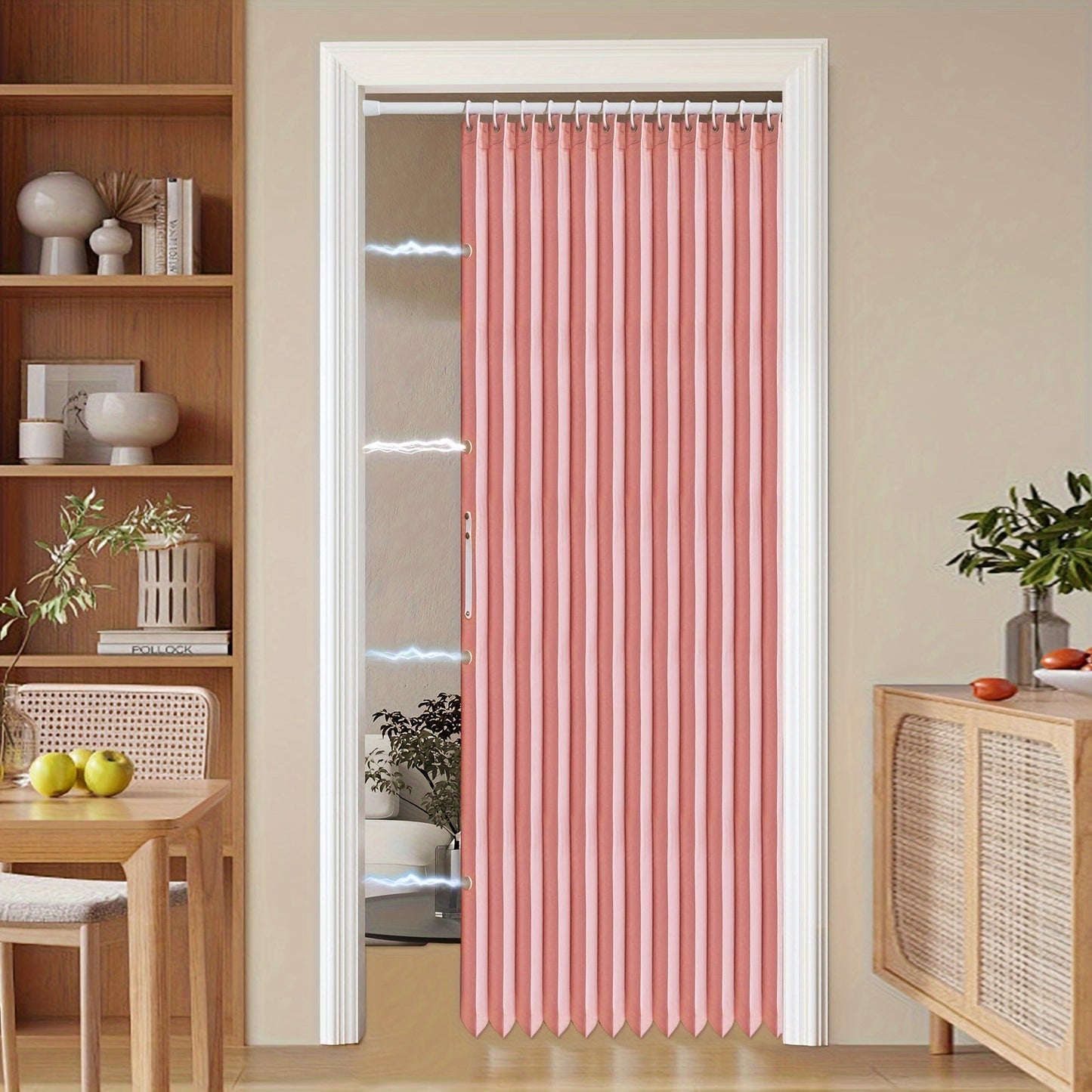 Colorful Magnetic Folding Curtain for Doors – Space-Saving Divider, Washable Polyester