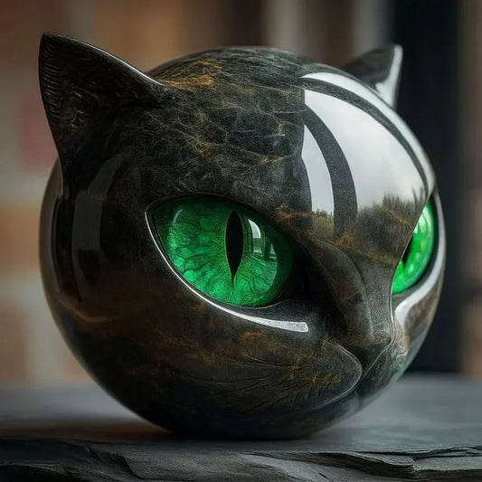 Black Cat Head Sculpture with Hypnotic Eyes – NoirCat Design