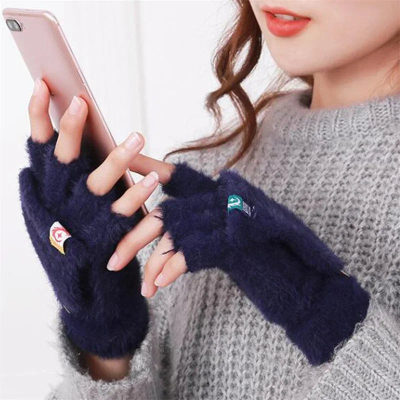 Women's Plush Mittens | Fingerless Design with Foldable Feature | Soft, Warm, and Heavily Insulated | Ideal for Winter and Outdoor Activities