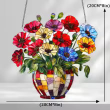 Acrylic Flower Pot with Solar Catcher | 2D Window Decoration | Vibrant Light Decor