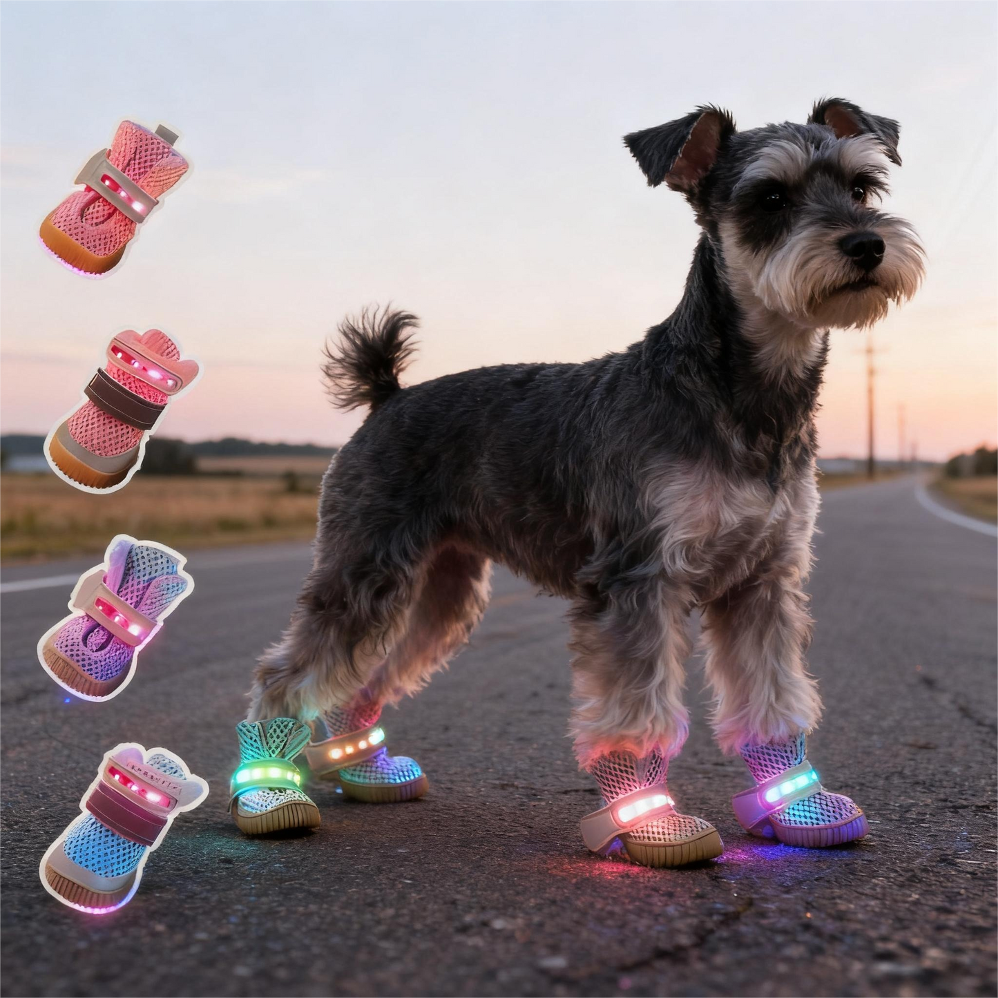 BrightPaw Light-Up Dog Booties - Set of 4 with Non-Slip Sole