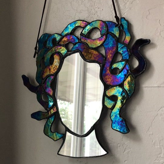 Medusa Suncatcher Mirror with Stained Glass Design