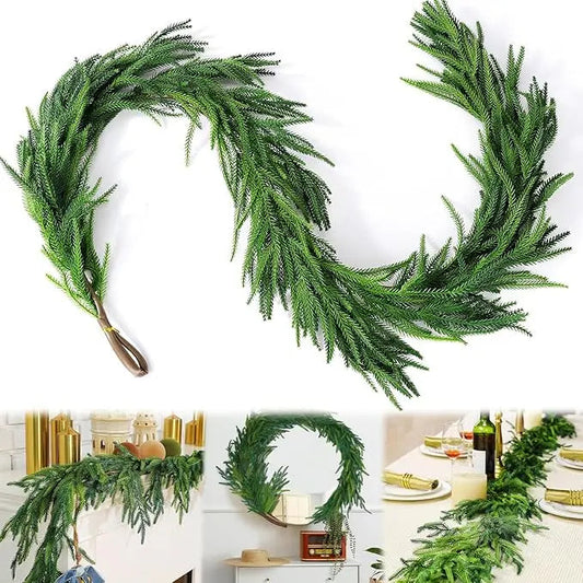 180 cm Artificial Norfolk Pine Christmas Garland | Realistic Holiday Decoration for Fireplace and Table