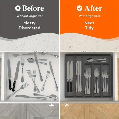 Cutlery Organizer with Lid | 6 Compartments | PP Plastic | 32x30x5.4 cm