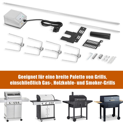 Stainless Steel Skewers for BBQ Grilling - 4 Meat Needles with Motor