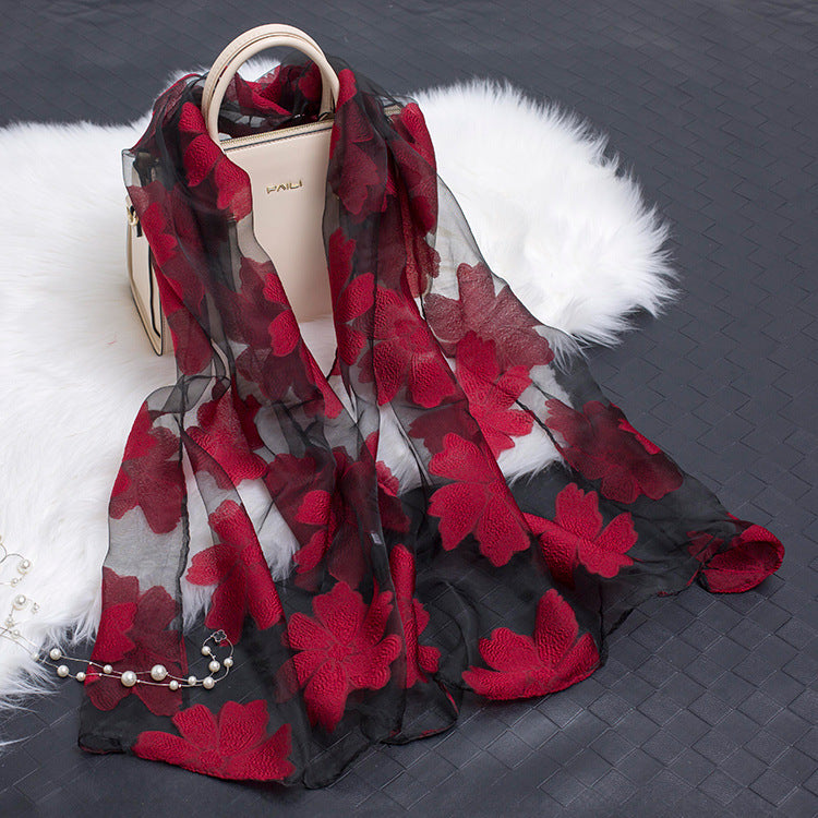 Silk Scarf Featuring Hollow Floral Design
