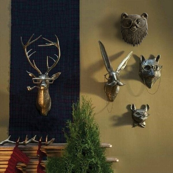 Hand-Painted Resin Animal Head Wall Decor – Playful Figurines