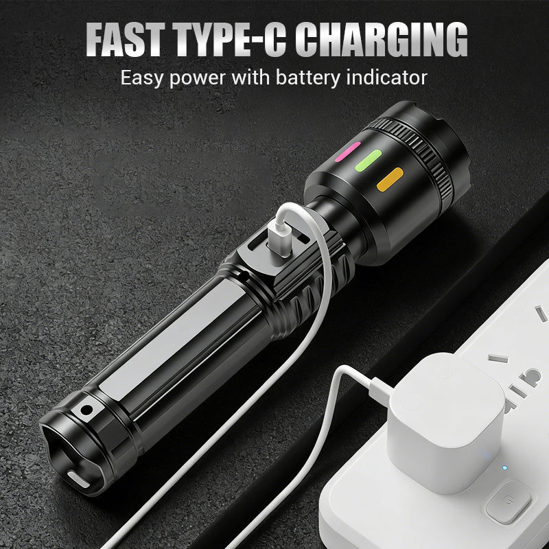 Valentine's Day Special: 50% Off! Multifunctional LED Flashlight with Zoom & Battery Indicator – Ultra Bright with Extended Range!
