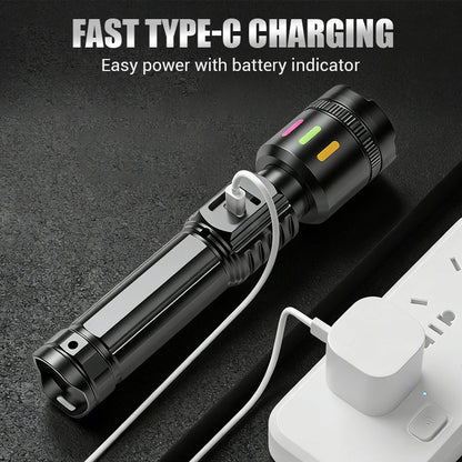 Valentine's Day Special: 50% Off! Multifunctional LED Flashlight with Zoom & Battery Indicator – Ultra Bright with Extended Range!