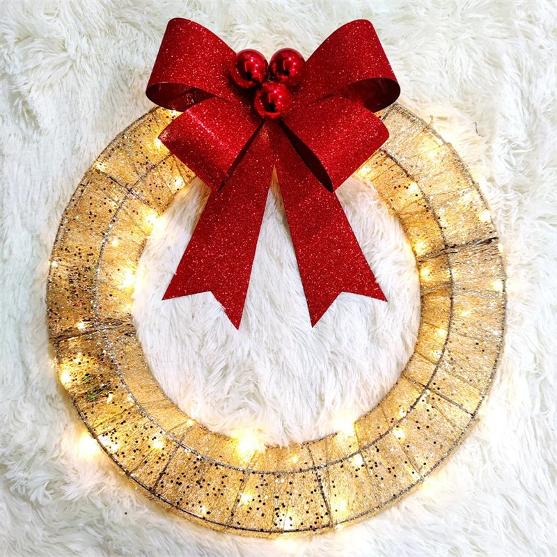 50cm LED-Enhanced Handmade Christmas Wreath in Gold and Green