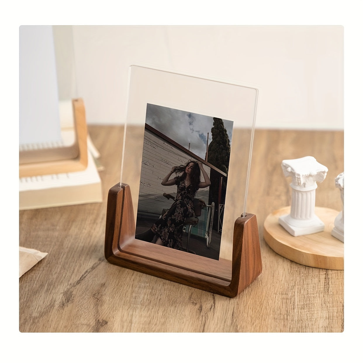 Modern Minimalist Desk Display Frame for Photos - Acrylic Wood Design