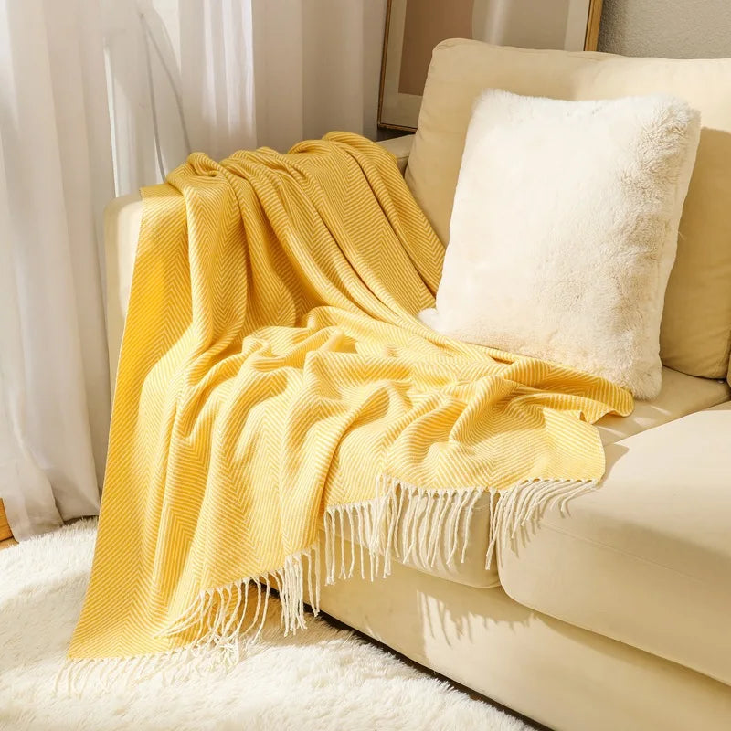 Luxurious Cotton Herringbone Throw Blanket with Fringe
