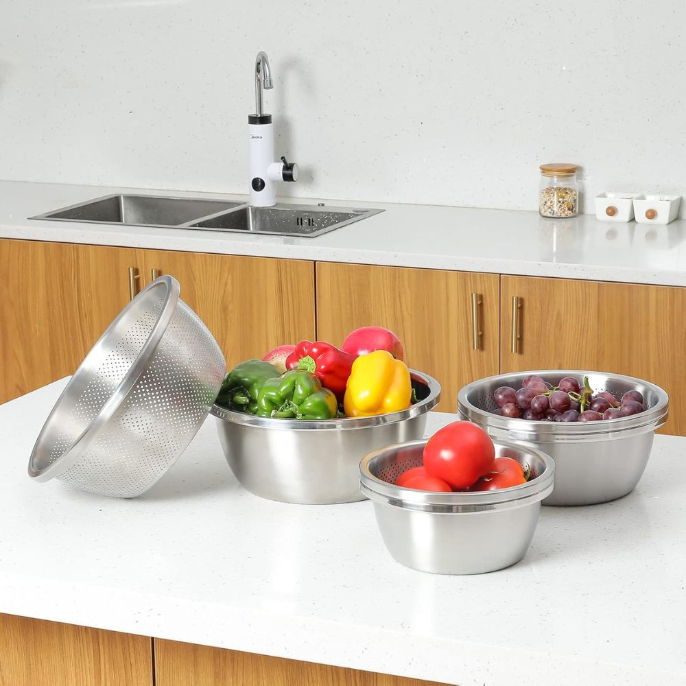 Versatile Stainless Steel Colander and Mixing Bowl Set