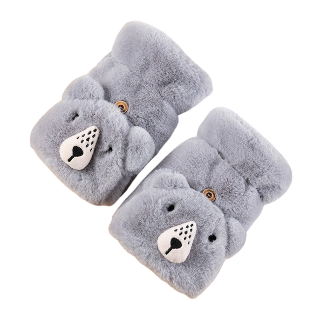 Winter Gloves for Women - Adorable Bear Fur Mittens
