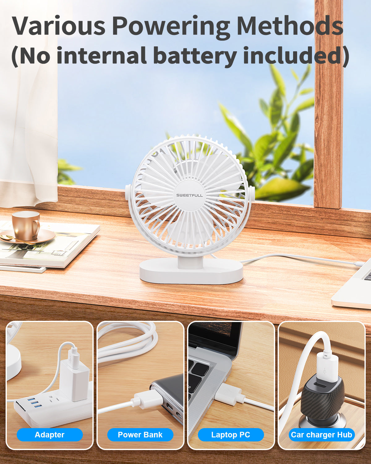 6.5 Inch Portable USB Desk Fan for Home, Office, Car, and Travel