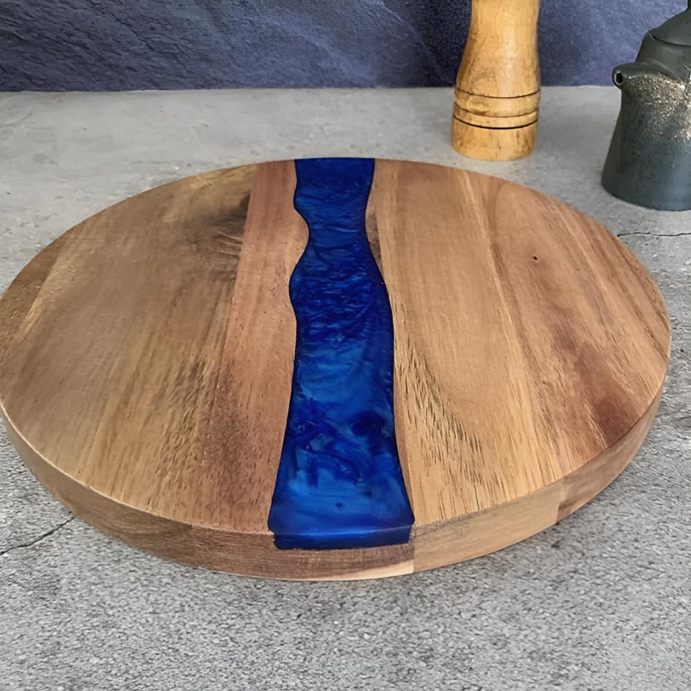 Elegant Acacia Wood Circular Cutting Board with Resin Design