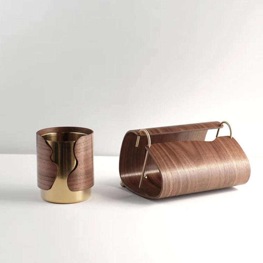 Elegant Walnut Tissue Dispenser with Brass Detailing