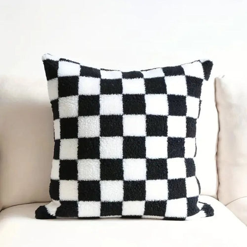 Cozy Checkered Faux Fur Cushion Cover