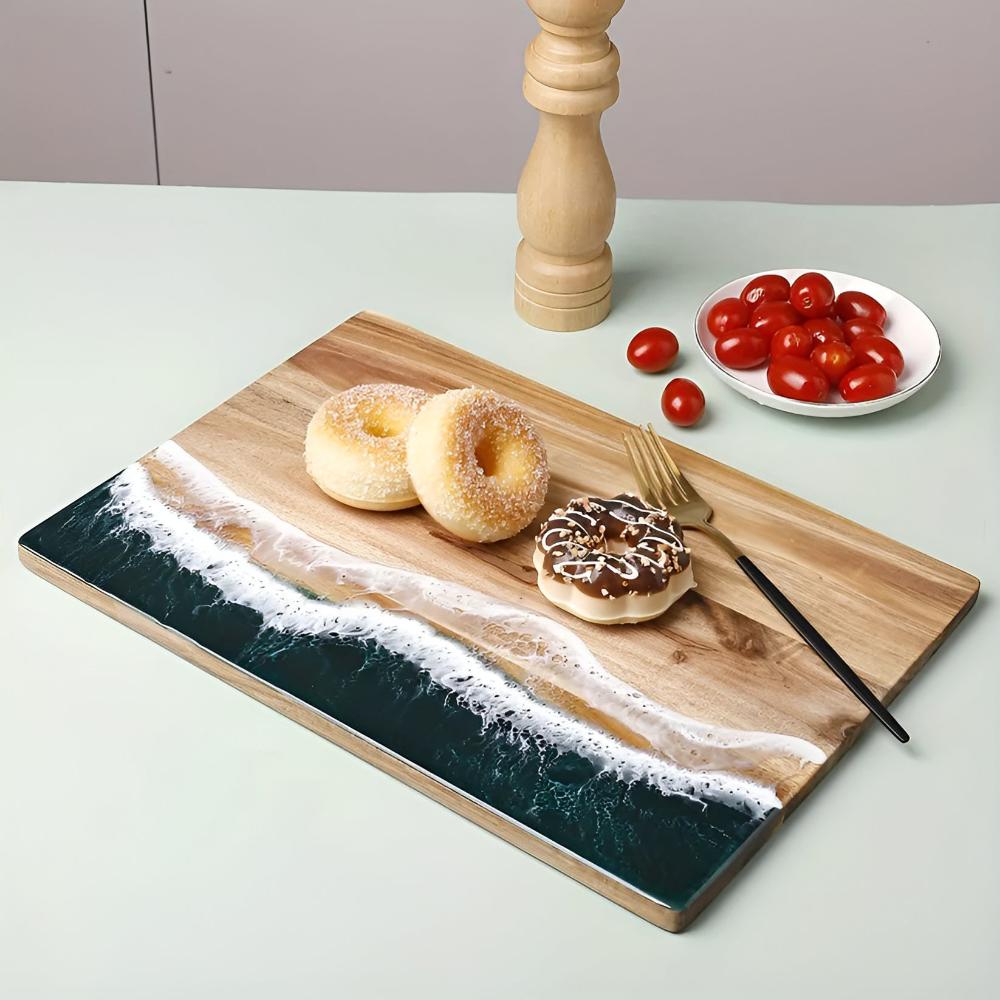 Coastal Charm Acacia Wood Cutting Board with Resin Art