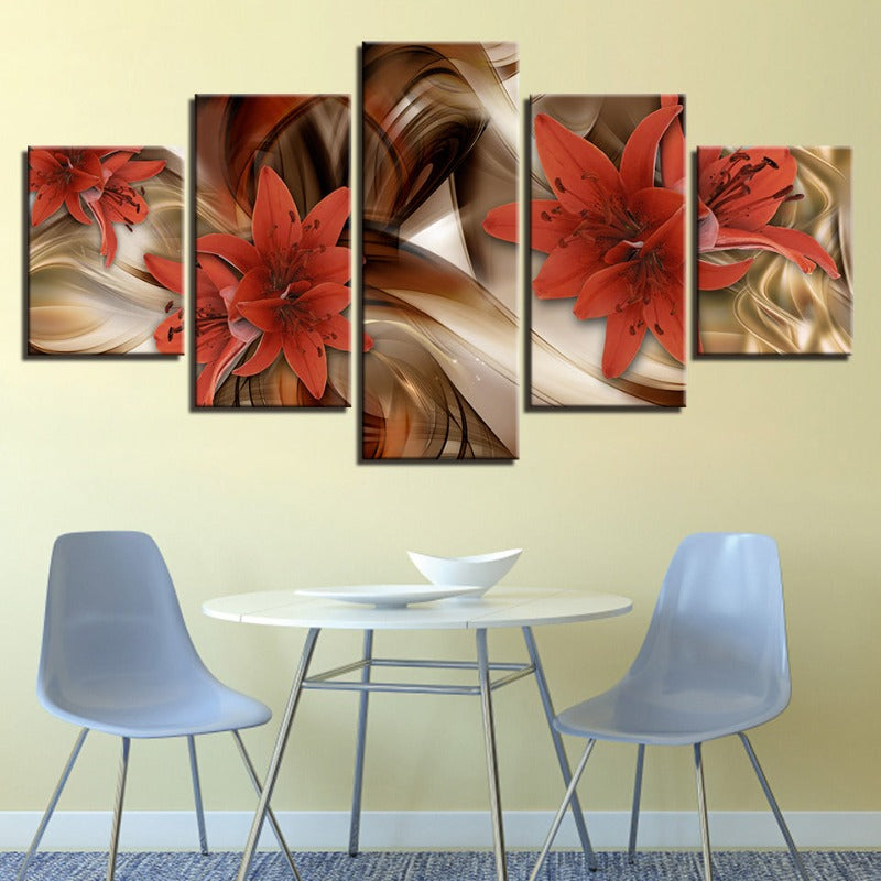 Vibrant Floral Canvas Art Set - 5 Piece Wall Decor