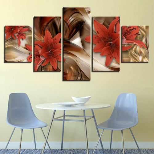 Vibrant Floral Canvas Art Set - 5 Piece Wall Decor