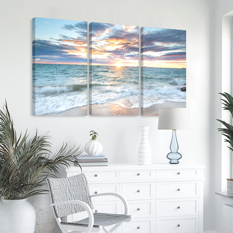 Set of 3 Serene Sunrise Beach Canvas Prints