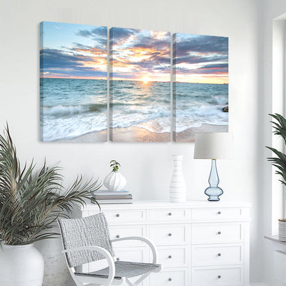 Set of 3 Serene Sunrise Beach Canvas Prints