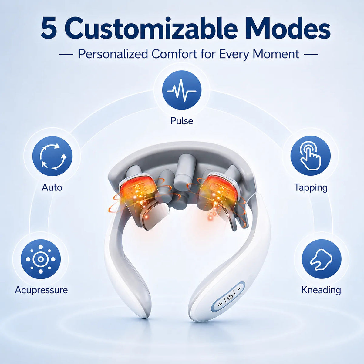 Neck Massager with 5 Settings, Soothing Heat, Comfortable Design for Home, Office & Travel