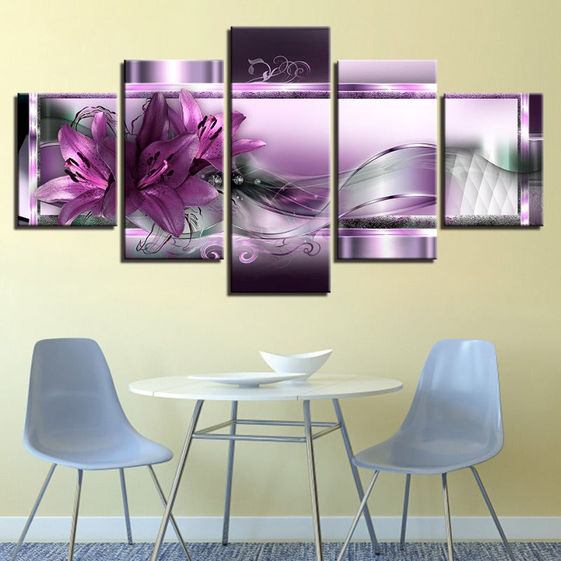 Stunning 5-Piece Canvas Art Featuring Purple Tulips