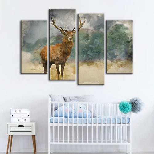 Serene Canvas Artwork Featuring Majestic Deer - 4 Piece Set