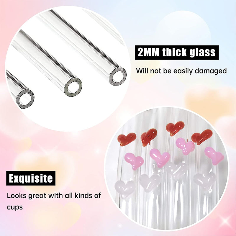 Set of 6 Reusable Stained Glass Drinking Straws with Cleaning Brush