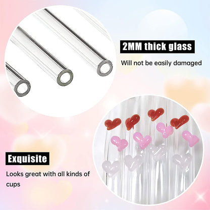 Set of 6 Reusable Stained Glass Drinking Straws with Cleaning Brush