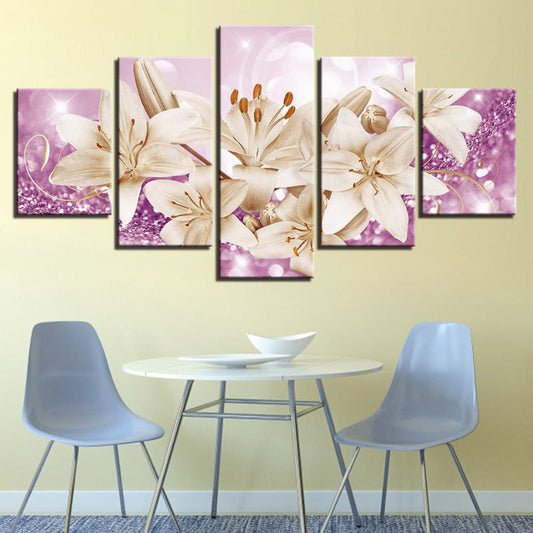 5-Piece Canvas Wall Art Featuring Bedazzled Rose Gold Lilies