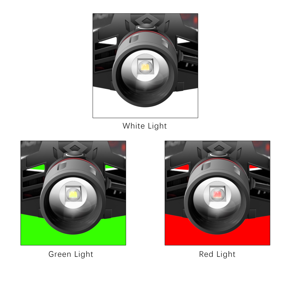 Rechargeable LED Headlamp – White, Red, Green Light, USB & Battery