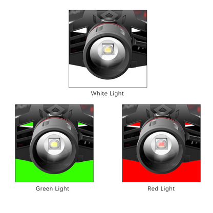 Rechargeable LED Headlamp – White, Red, Green Light, USB & Battery