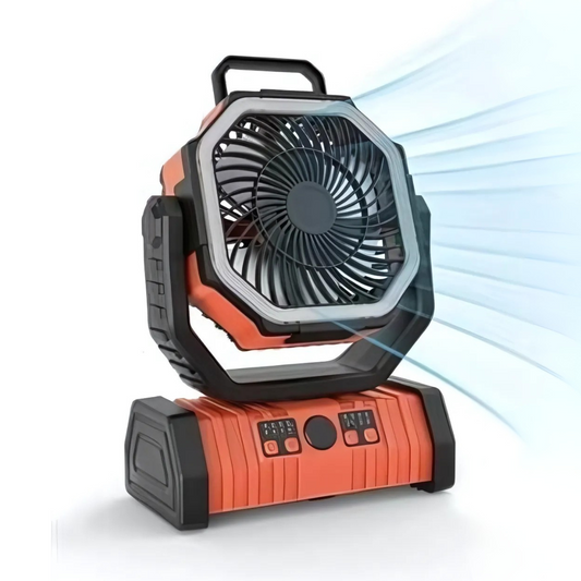 Camping Fan with LED Light and 20000mAh Powerbank – Rechargeable & Pivoting