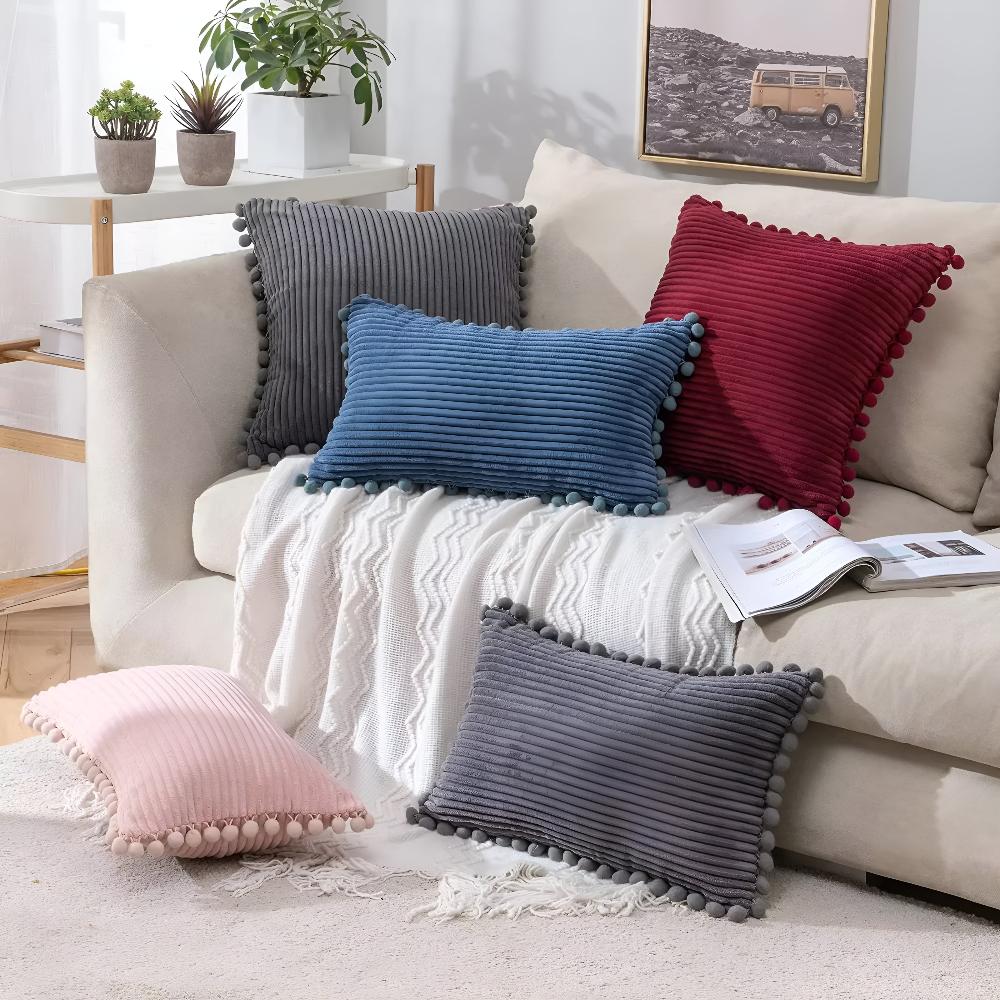 Cozy Textured Throw Pillow Cover with Fun Accents