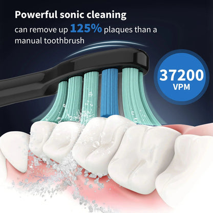 Deep Clean Sonic Toothbrush with 37,200 Vibrations/min | 5 Modes, 12 Heads, 30-Day Battery, Travel-Friendly Design