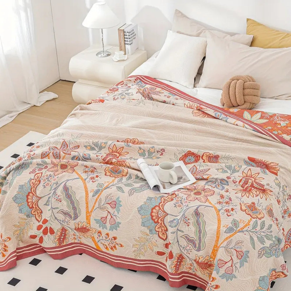 Serene Blooms Dual-Sided Cotton Throw Blanket