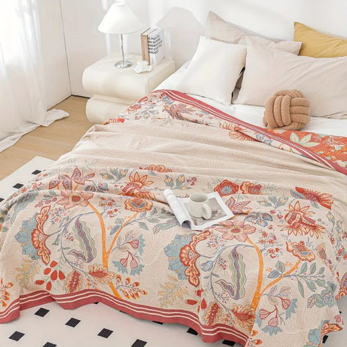 Serene Blooms Dual-Sided Cotton Throw Blanket