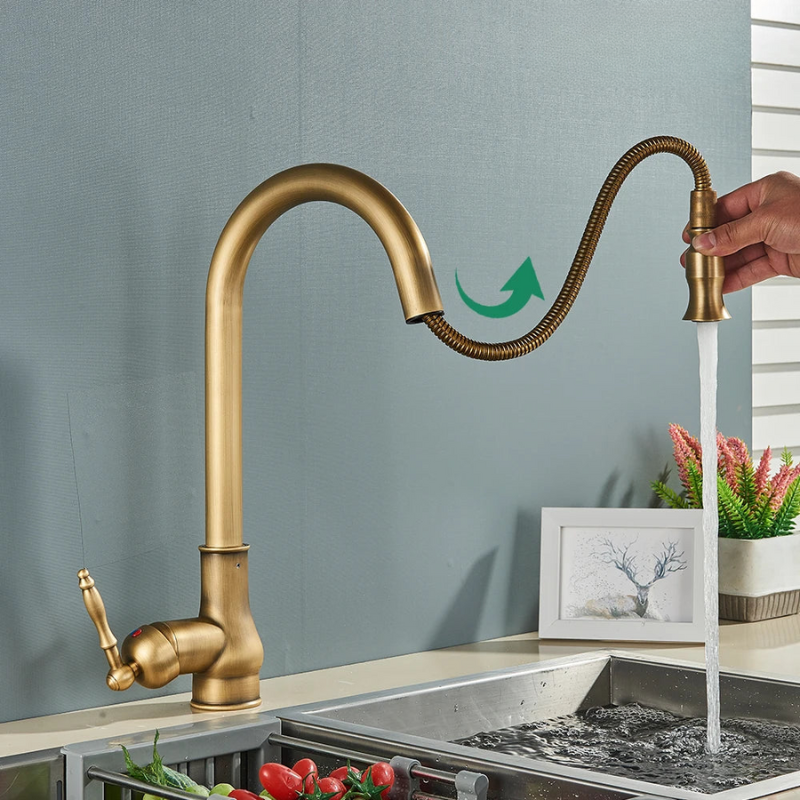Vintage Kitchen Faucet in Antique Brass Finish