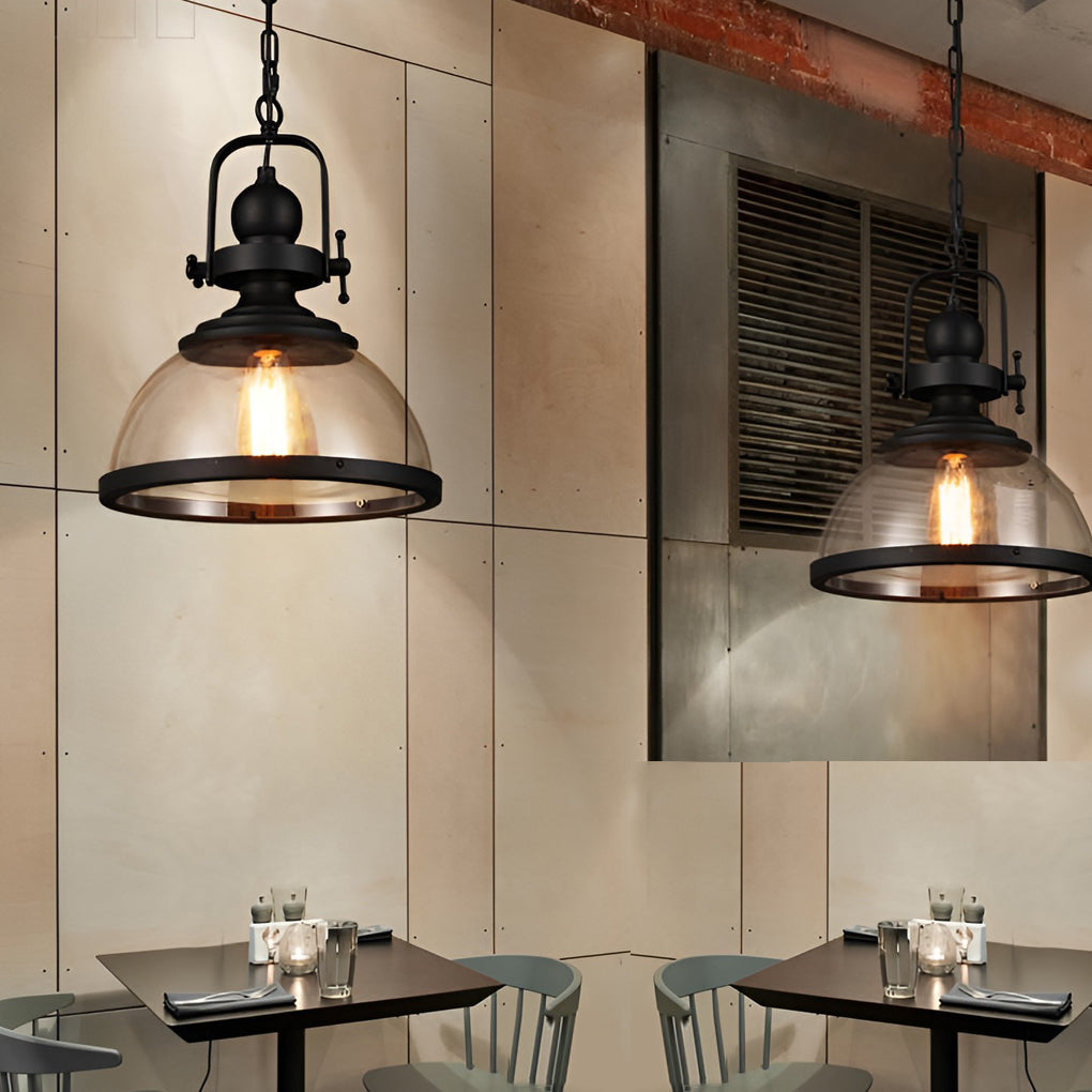 Industrial Retro Pendant Ceiling Light with Antique Glass and Iron Design