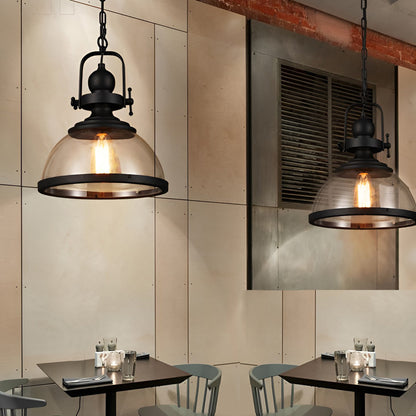 Industrial Retro Pendant Ceiling Light with Antique Glass and Iron Design