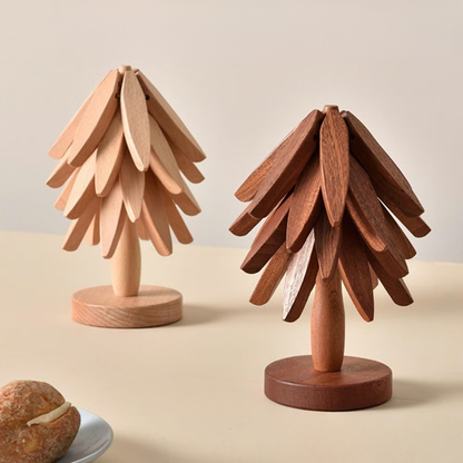Foldable Heat-Resistant Table Protectors - Wooden Tree Trivet Set (4 pcs)