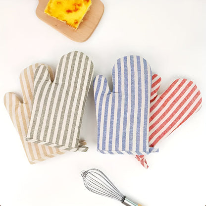 Striped Heat-Resistant Oven Mittens – Non-Slip Kitchen Gloves
