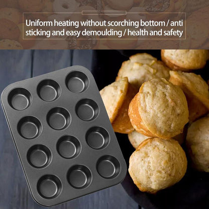 12-Cup Nonstick Baking Tray for Muffins and Cupcakes