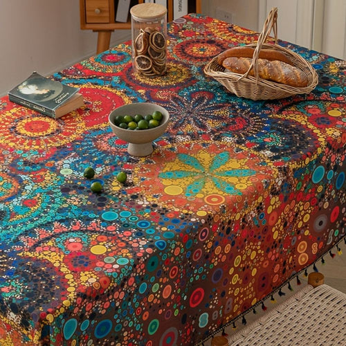 Mesmerizing Bohemian Tablecloth with Tassel Accents