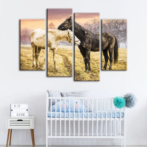 Stunning 4-Piece Black & White Horse Canvas Art Set